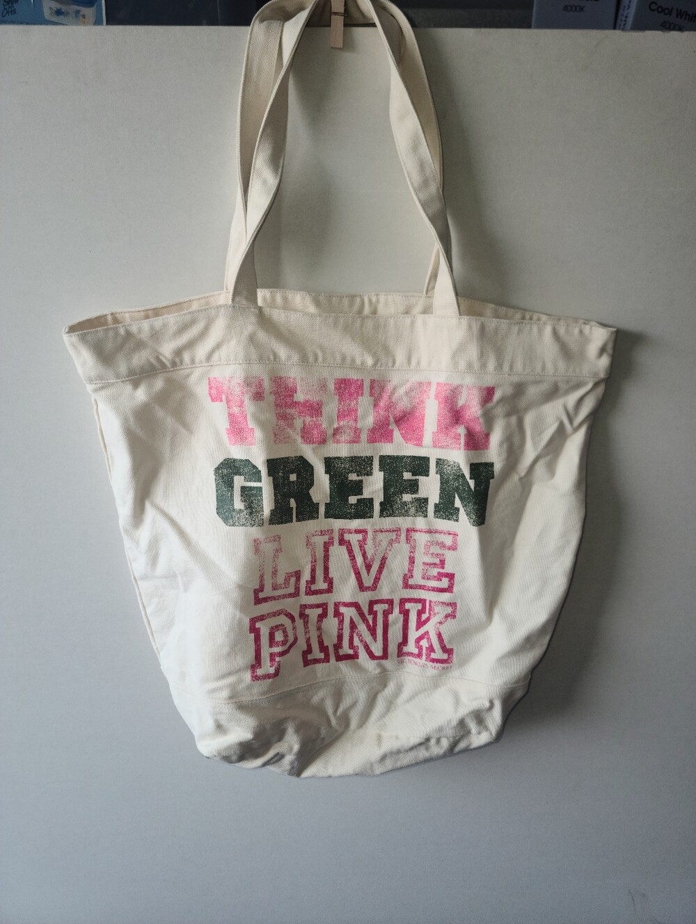 PINK Victoria's Secret Cream Canvas Tote with Pink & Green Print